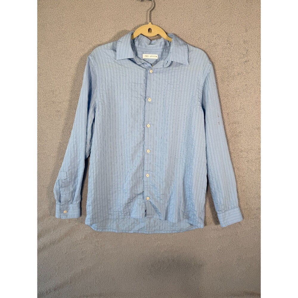 Zara Men Light Blue Striped Long Sleeve Button Down Shirt Size M Business Preppy